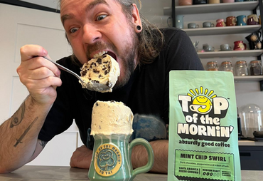 jacksepticeye eating mint chip swirl coffee from lucky's paddy day mug