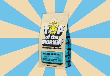 french vanilla whole bean coffee beans - arabica - top of the mornin