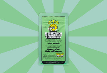 Mint chip swirl coffee back of bag craft roasted and specialty beans for St patrick's day