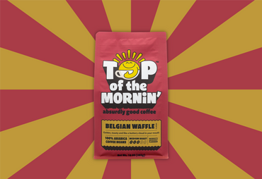 top of the mornin Belgian waffle coffee red bag