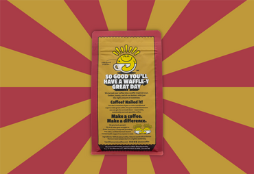top of the mornin Belgian waffle coffee red bag