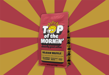 top of the mornin Belgian waffle coffee red bag