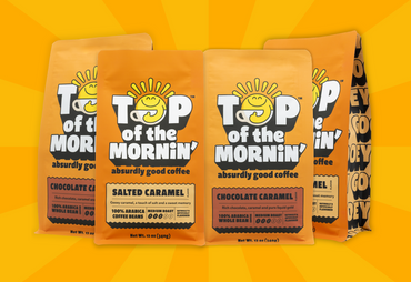 chocolate caramel and salted caramel bundle by top of the mornin coffee medium roast Arabica beans