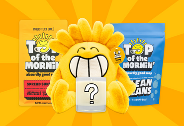 self care day top of the mornin bundle with clean beans soap, sonny plushie, spread sunshine coffee and candle