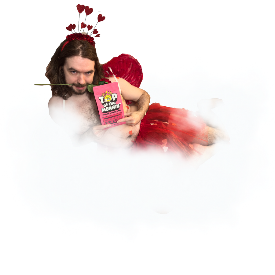 jacksepticeye in cloud holding strawberry crumble coffee bag