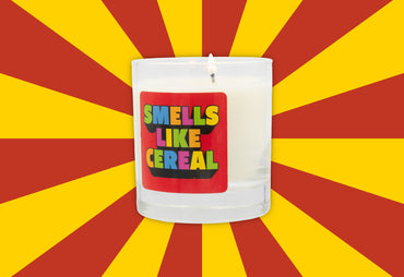 smells like cereal candle red label  red and yellow background