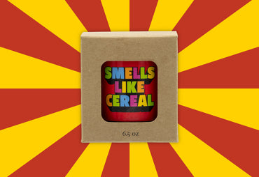 smells like cereal candle red label  red and yellow background