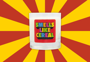 smells like cereal candle red label  red and yellow background