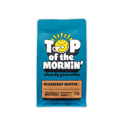 blueberry muffin coffee top of the mornin front of bag