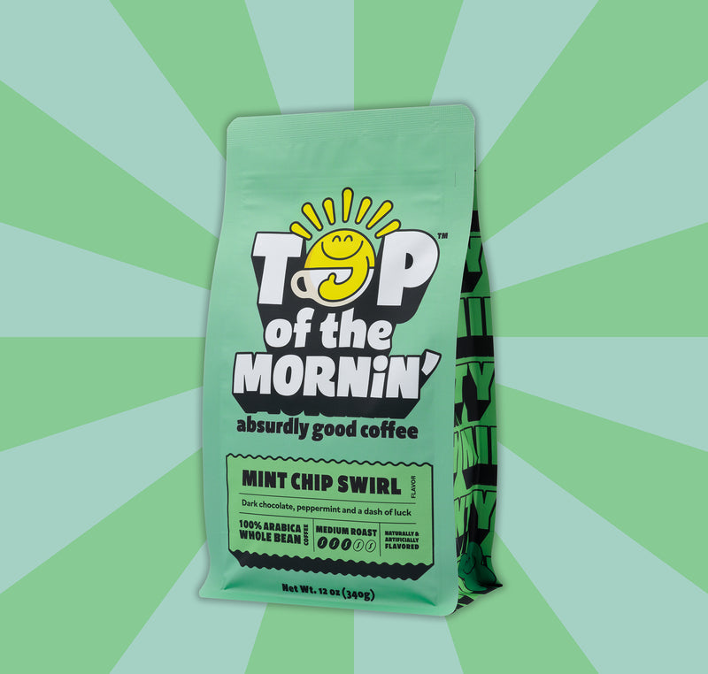 Mint chip swirl coffee side angle top of the mornin coffee st paddy's day