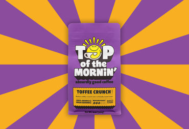 purple bag top of the mornin toffee crunch jacksepticeye coffee purple and orange background front