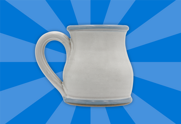 White ceramic mug on a blue radial background