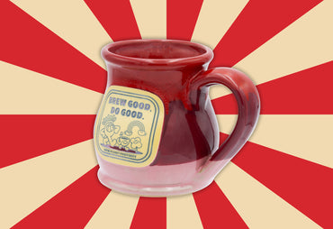 do more good mug by jacksepticeye top of the mornin brew good. do good. totm planet positivity red and pink mug side red stripe background