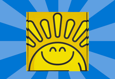 yellow box with smiling sun on the top blue background bundle box